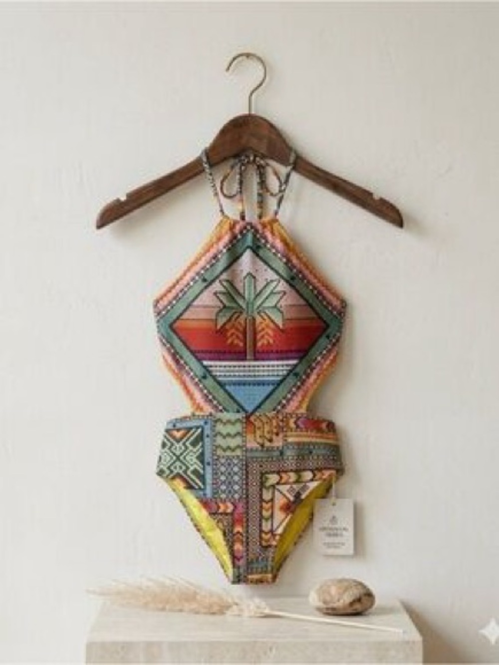 FARM Rio Multicolor Palm-Graphic Halter One-Piece swimsuit - Picture 2 of 7